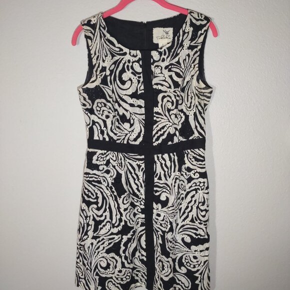 Anthropologie -Tabitha Dress Women's Eyelet Sheath Dress Black White Size 8 - Picture 2 of 6